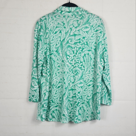 J. McLaughlin Brynn Preppy Linen Button-Up Shirt Tropical Print Green White XL - Picture 4 of 12